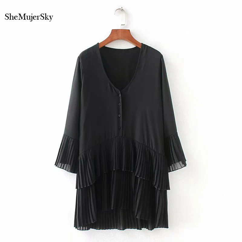 SheMujerSky Solid Chiffon Blouse Spliced Ruffles Women Shirts Flare Sleeve Loose Summer Tops blusas femininas SheMujerSky Solid Chiffon Blouse Spliced Ruffles Women Shirts Flare Sleeve Loose Summer Tops blusas femininas