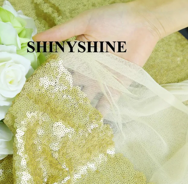 Блестящий ткань Блестящий глиттер блестка для одежды сценические вечерние свадебные домашний декор, скатерть из ткани с блестками бегун - Цвет: Light Gold