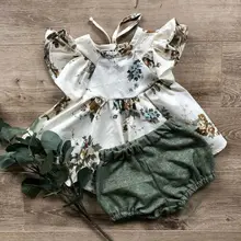 Summer 2PCS Newborn Baby Girl Floral Printed Fly Sleeve Tops Skirt+Solid Color Shorts Clothes Outfits Sunsuit