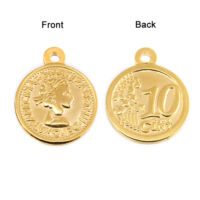 

Simsimi women Coin charm pendant Pound Elizabeth Euro 10 cent Coins Stainless steel round charms for necklace
