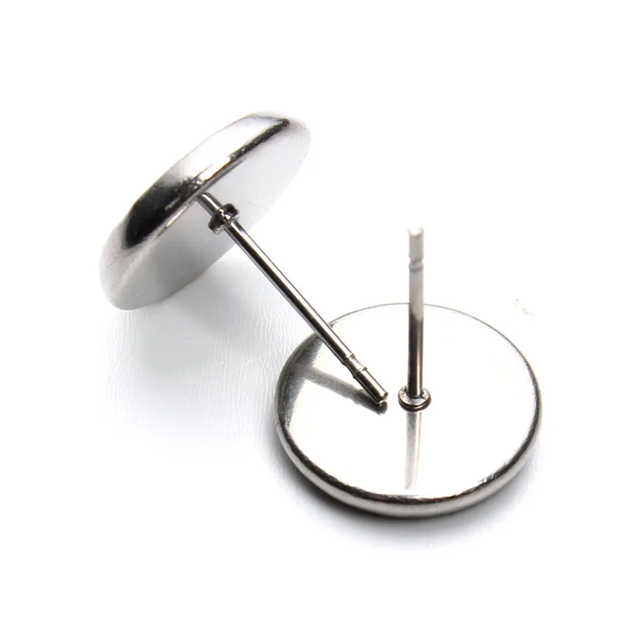 

YAGE 10pcs Stainless Steel Silver Tone Round Earring Studs Earrings Blank Base fitting Glass Cabochons Cameo with ear stopper