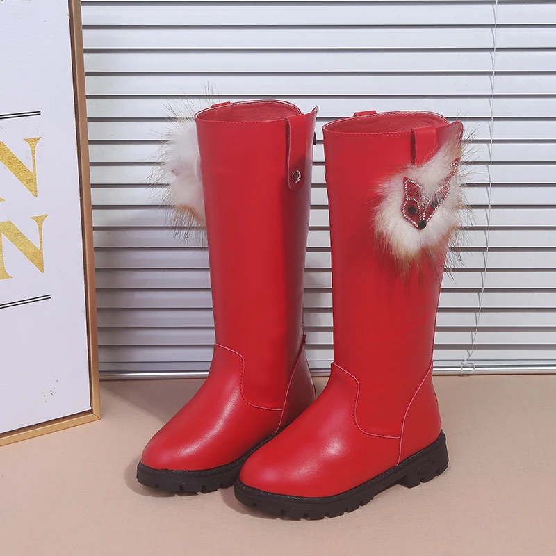 

2019 Girls High Boots with Plush Kids Fox Boots for Girls Children Princess Snow Boots Girls Dress Shoes Size 26-36