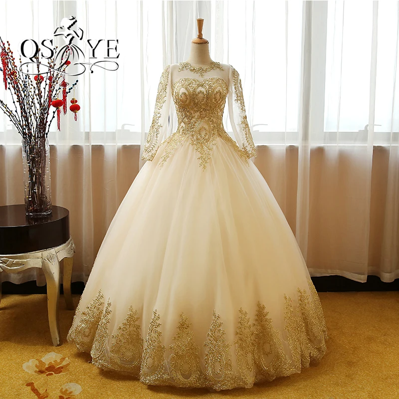 Ball Gown Champagne Lace Wedding Dresses 2018 Y Sheer Neck Long Modle Display Htb1ijylnxbkq6fxn 1