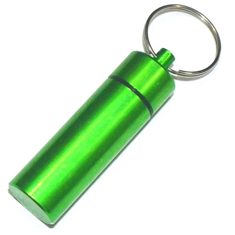 1PC Waterproof Aluminum Pill Box Case Bottle Cache Drug Holder Container Keychain Medicine Box Health Care - Color: GR