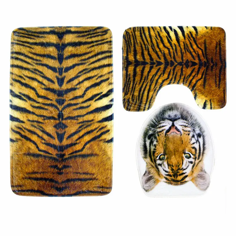 

1set Bathroom Non-Slip Pedestal Rug + Lid Toilet Cover + Bath Mat Tiger Leopard Cobblestone Bedroom Kitchen Car Seat Mat pad