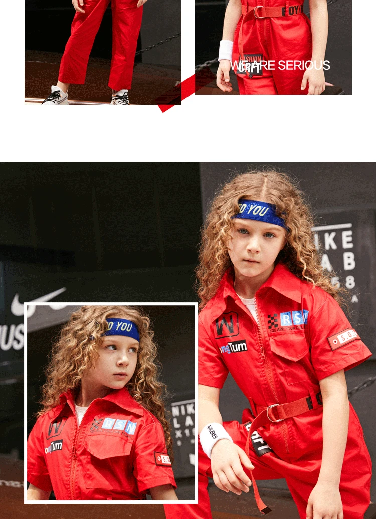 2019 Tide Jazz Dance Costume Boy Street Hip Hop Dance Jumpsuit Children Section Zipper Tooling Jumpsuit Child Female 110 170 (12)