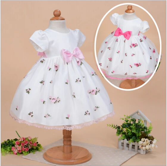 New Baby Girl Infant Christening Dress Baptism Gown Lace Satin 0 24month With Bow