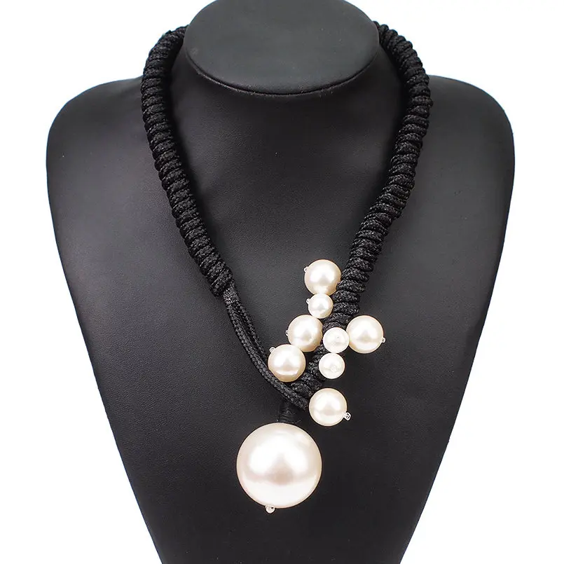 Крупный искусственный жемчуг, чокеры, ожерелья для женщин, толстая веревка, регулируемые массивные ожерелья с подвесками, ювелирные изделия UKMOC - Окраска металла: Black Necklaces
