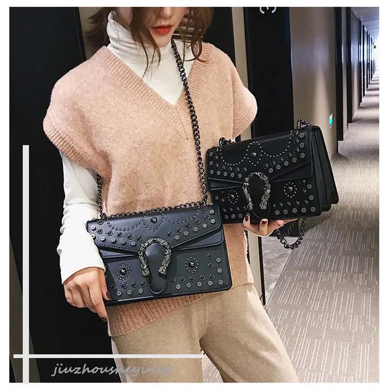 Amorvivi 2019 Handbags Chain bag Small square bag Rivet single shoulder slung portable bags women messenger bags