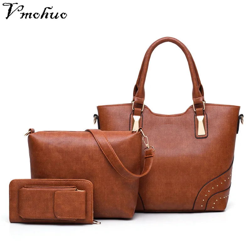 

VMOHUO 3 Set Women Handbag Large Tote Bag Shoulder Crossbody Bag with Soft Artificial Leather Female Messenger Bag Small Purse