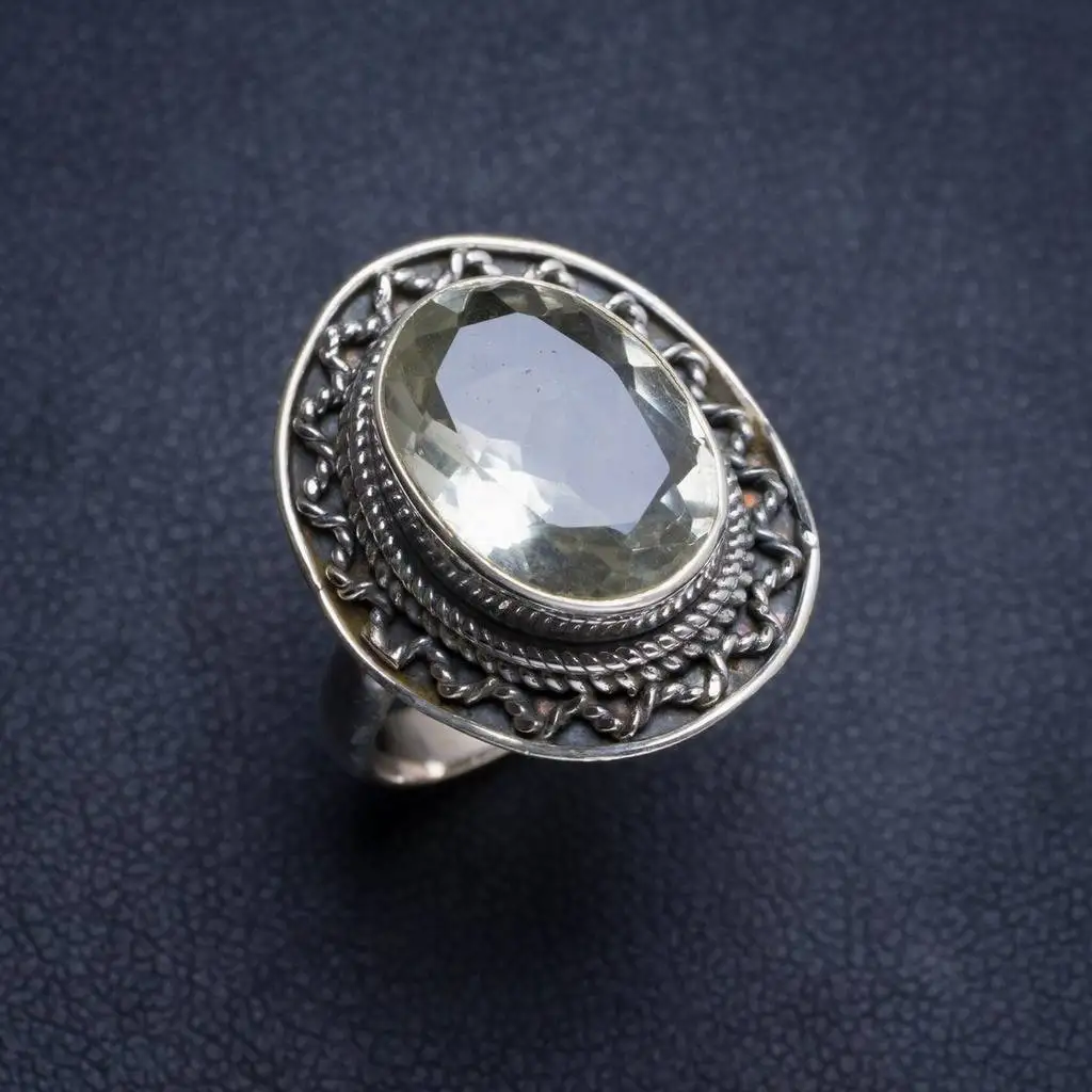 

Natural Green Amethyst Handmade Unique Boho 925 Sterling Silver Ring 6 Y4709