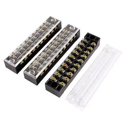 

3pcs 600V 15A 10 Positions 2 Rows Barrier Terminal Wiring Board Block w Cover