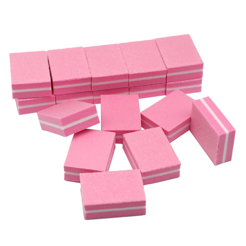 

50Pcs Mini Pink Nail File Buffer Sponge lime a ongle professionel 100/180 Grit 2 Side Manicure Tool Sandpaper small cube Design