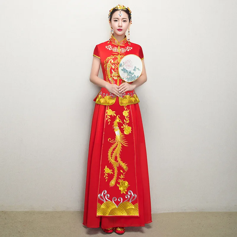Традиционный платье невесты свадебное Новинка года китайский Cheongsam Для женщин феникс платье с вышивкой современное Ципао красный восточные платья