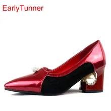 Новинка; Лидер продаж; женские туфли-лодочки; цвет красный, серебристый, абрикосовый, черный; женская модная офисная обувь; обувь на среднем каблуке; большие размеры 12, 31, 48; EY26s