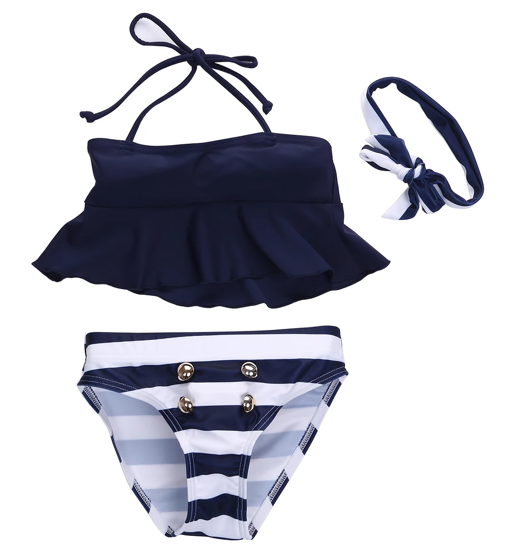 

Baby Kids Girl Navy Striped 3pcs Swimsuits Set Babies Bikini set Swimsuit Swimwear Bathing Suit Summer Clothing
