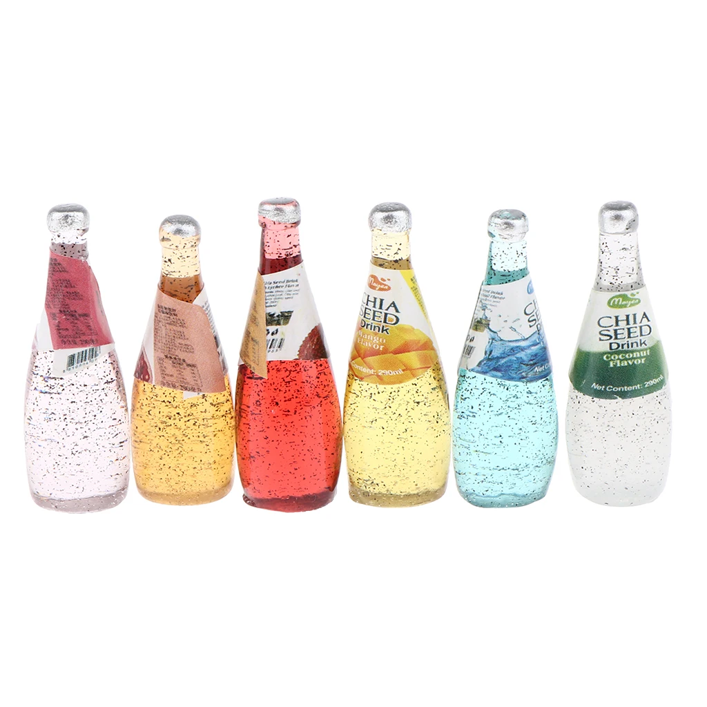 Dollhouse Miniature 6 Pieces Different Kinds of Taste Cocktail Bottles Set Drink Model for 1:12 scale