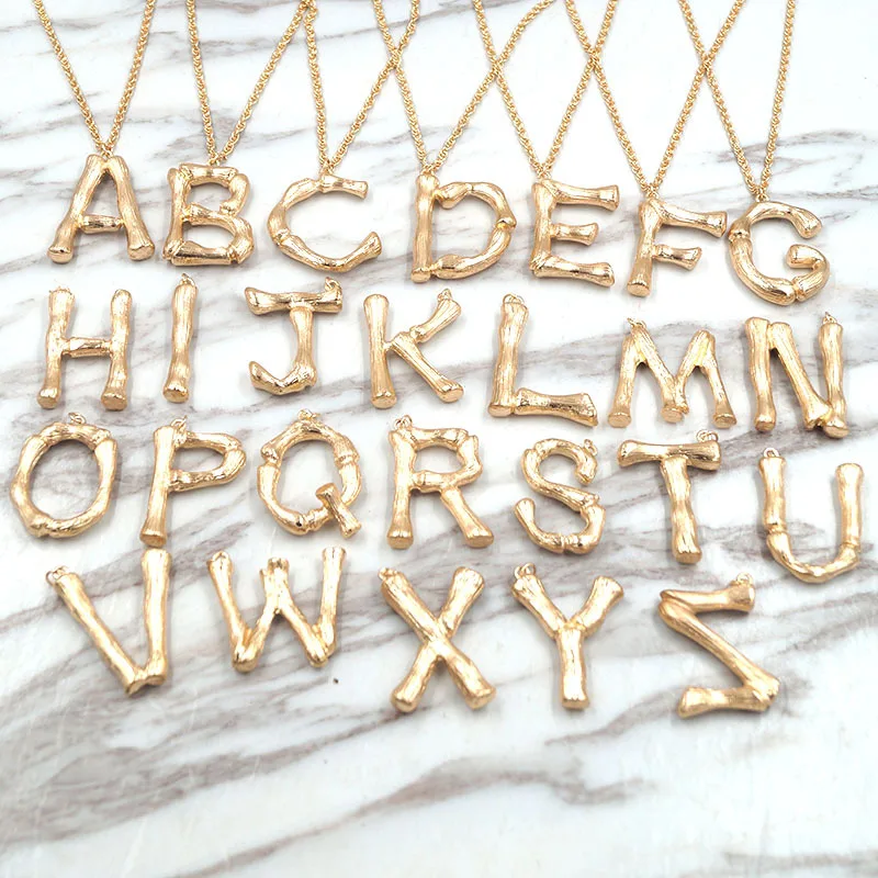 Золотые металлические кованые металлические бамбуковые 26 букв Алфавит A-Z минималистичное ожерелье с подвеской модная Длинная цепочка на шею ювелирные изделия