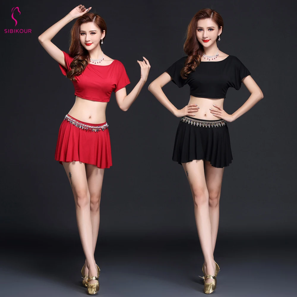 

2019 NEW Women Belly Dance Costume Practice Wear Oriental Bollywood Dancing Dress Top Skirt Belt Set Dance Wear Sexy For Adult