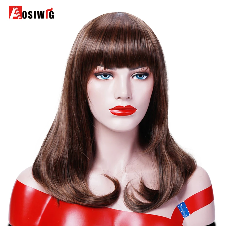 AOSIWIG Brown Straight Wigs 3 Colors Natural Synthetic Hair High Temperature Fiber Cosplay For Women | Шиньоны и парики