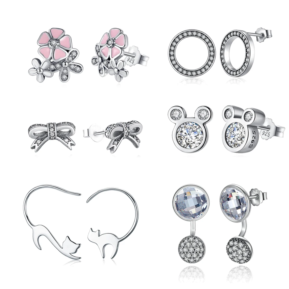 WOSTU Hot Selling Luxury 925 Sterling Silver Daisy Stud Earrings For Women Original European Fashion Brand Jewelry Gift