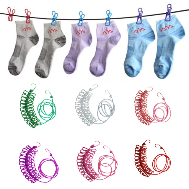 Stretchy Clothesline With 12 Clamp Hooks