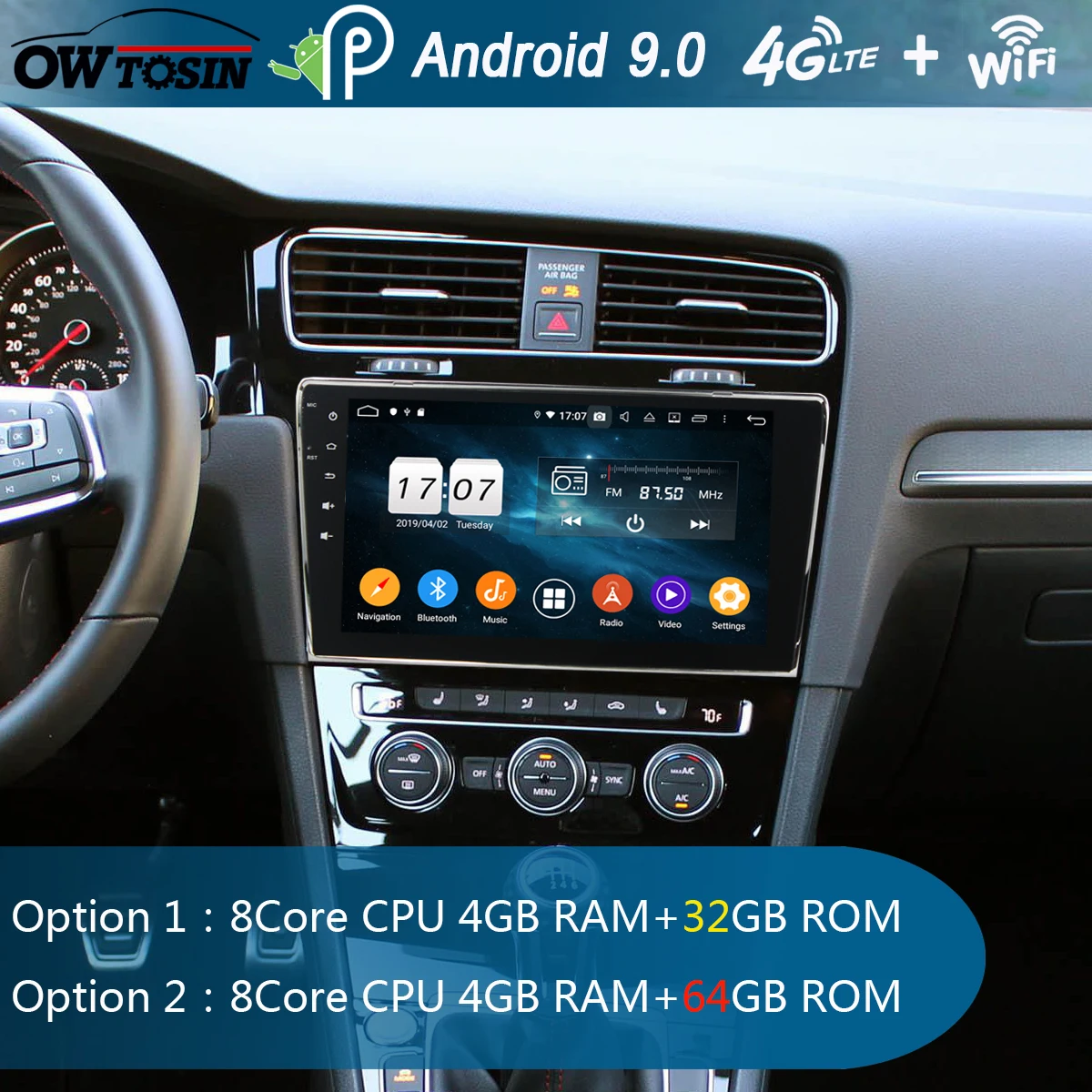 Perfect 10.1" IPS 8Core 4G+64G Android 9.0 Car DVD Player For Volkswagen Golf 7 VII VW Golf MK7 R 2013-2019 GPS Radio DSP CarPlay Parrot 1