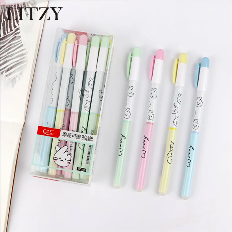 

4Pc/set Blue Ink Erasable Pen Student Stationery Writing Pen Multifunction Gel Pen 0.38mm Tip Writing Kawaii Cat Pens for School
