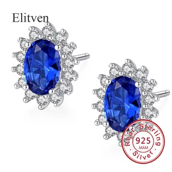

Elitven 925 Real Sterling Silver Sapphire Crystal Flower Stud Earrings for Women Grils Jewelry Gift for Mother Girlfriend