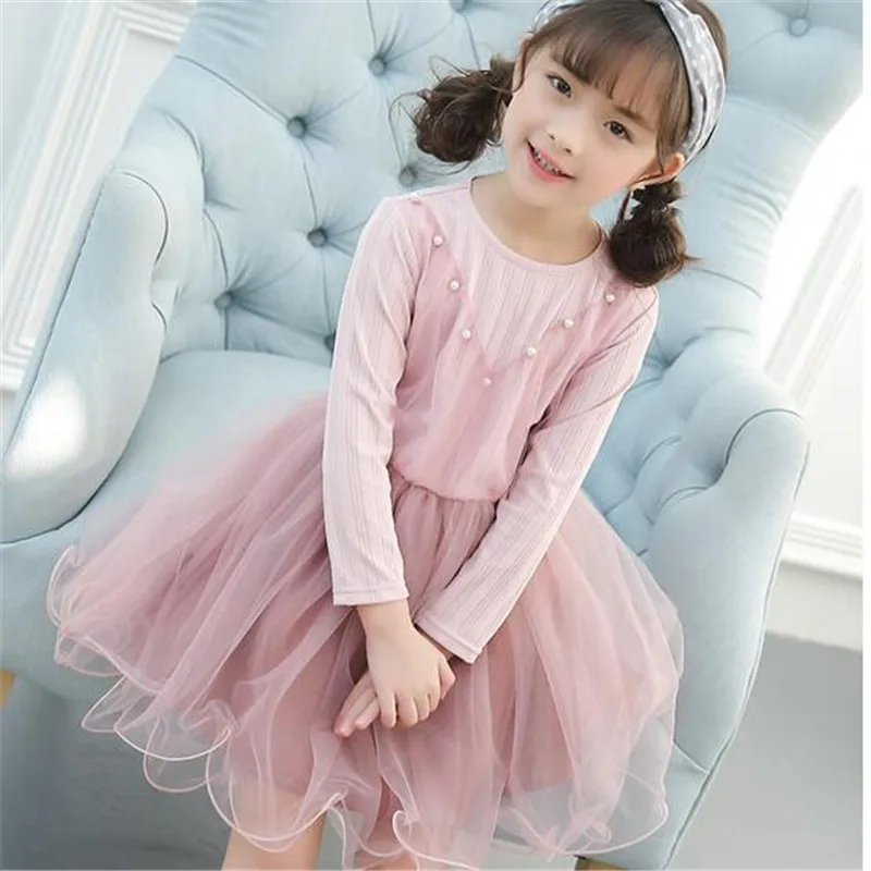 

2018 spring girl dress pink Princess dress Fashion Style Girls Dress Patchwork Velvet Design Kids Dress Children