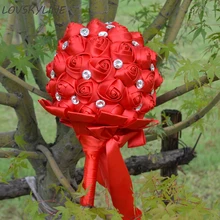 Супер хорошие хрустальные ленточные цветы ручной работы украшения для букета невесты Букет Красный Boque noiva принять вашу идею пользовательские цвета