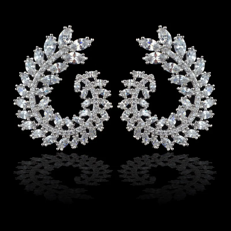 Классический дизайн сверкающие оливковые в форме ветви серьги гвоздики, высокое качество AAA кубического циркония модные украшения для женщин/девочек