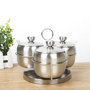 

High Quality Rotary Stainless Steel Condiment Pots Seasoning Container Large Capacity With Spice Rack