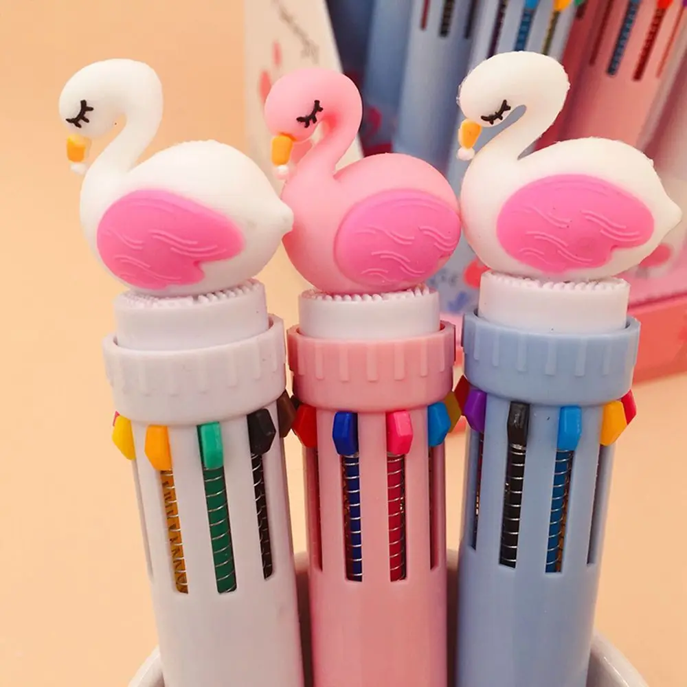 

1 Pcs Cute Cartoon Animal Flamingo 10 Colour Ballpoint Pen Multi Color Pen Student Press Ball Pen Boy Girl Party Gifts
