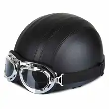 Motorcycle Helmets Leather Scooter casco with Hallar Retro MX Goggles HL101