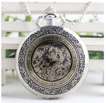 Винтажные бронзовые, серебряные большие эмалевые Longfeng пункт шаблон флип часы хорошее качество ожерелье карманные часы