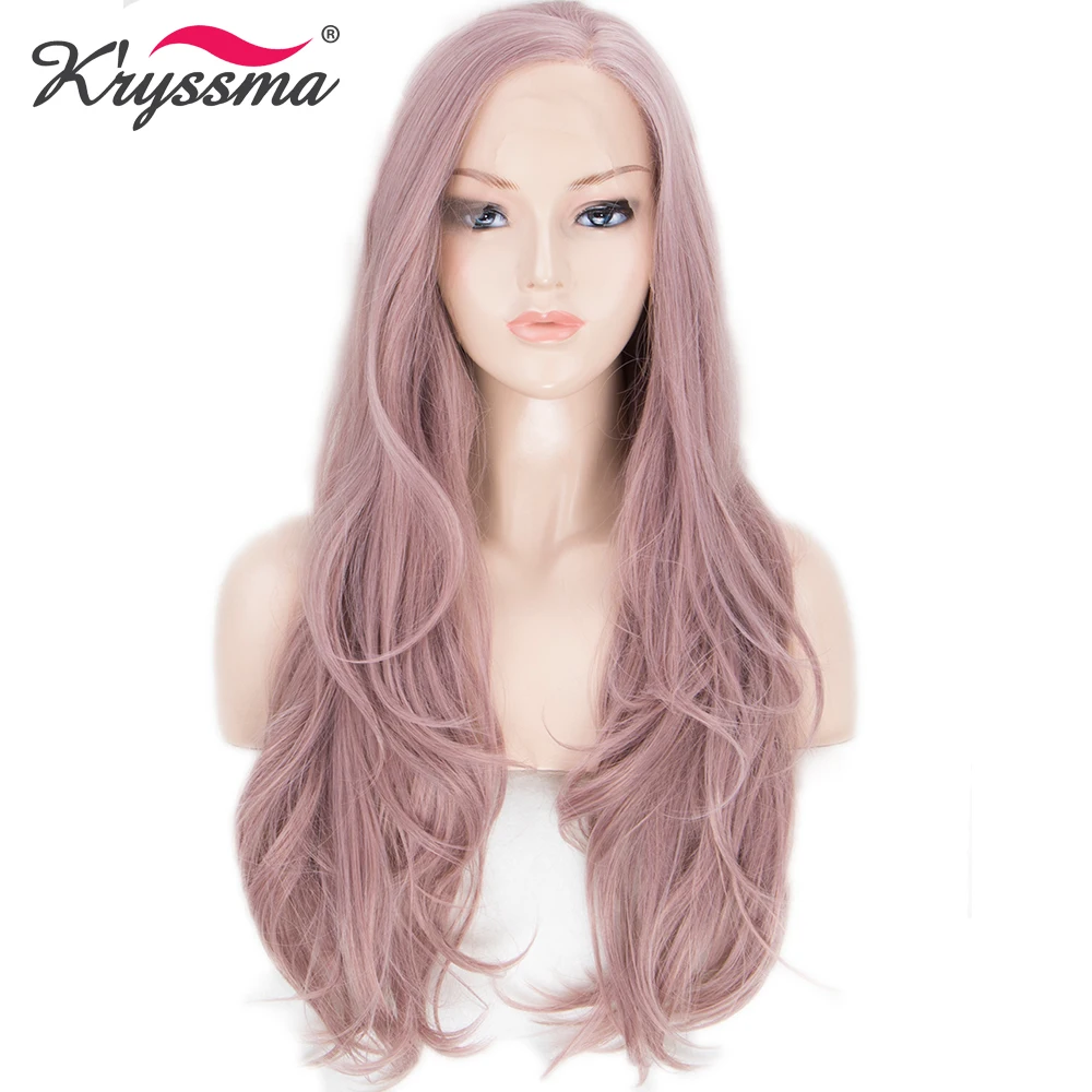Ash Pink Synthetic Lace Front Wig Long Wavy Wigs for Women 22 Inches