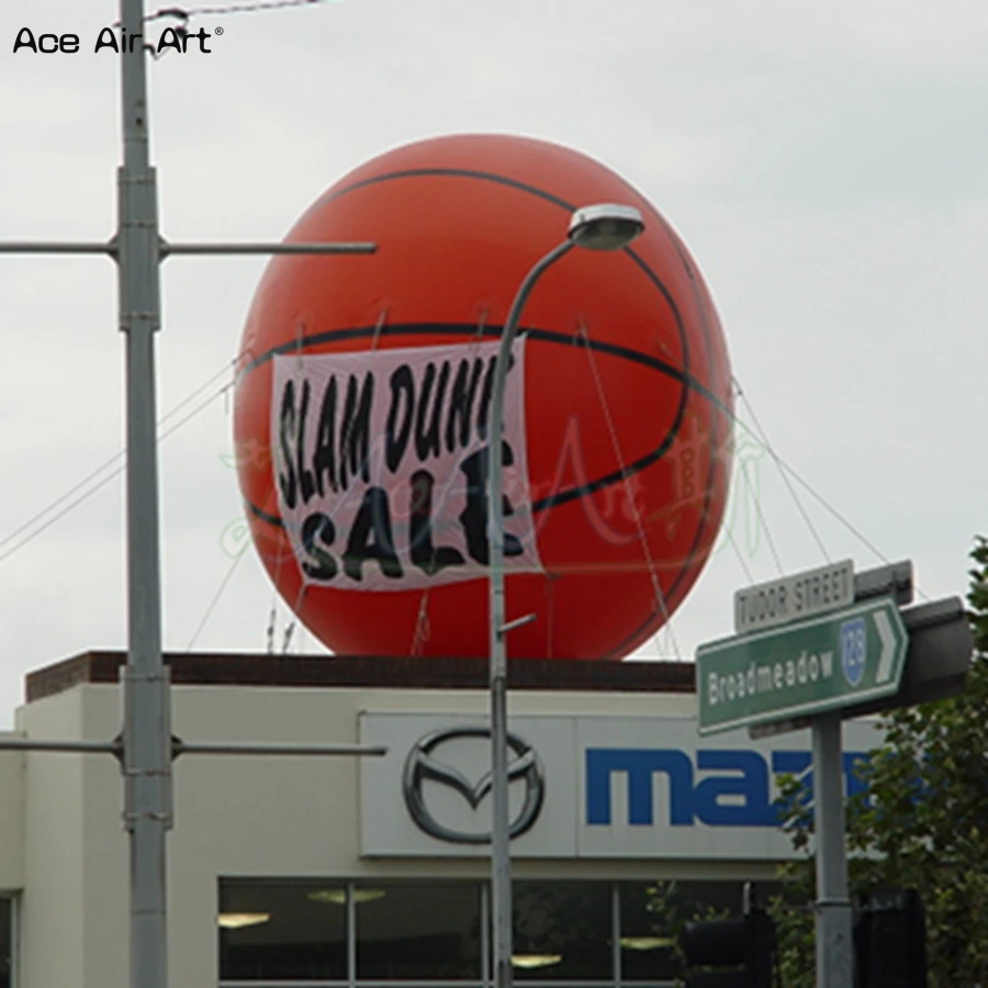  Eyecatching rooftop advertising inflatable basketball modelgiant balloon for promotion