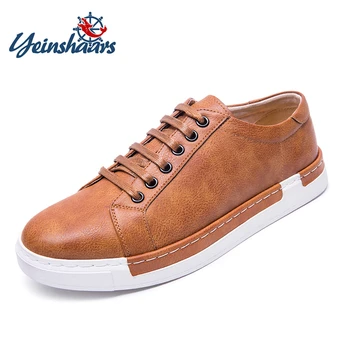 

YEINSHAARS Luxury Brand Casual Leather Shoes Flats Fashion Sneakers PU leather Bullock British Lace-Up Oxford Shoes For Men