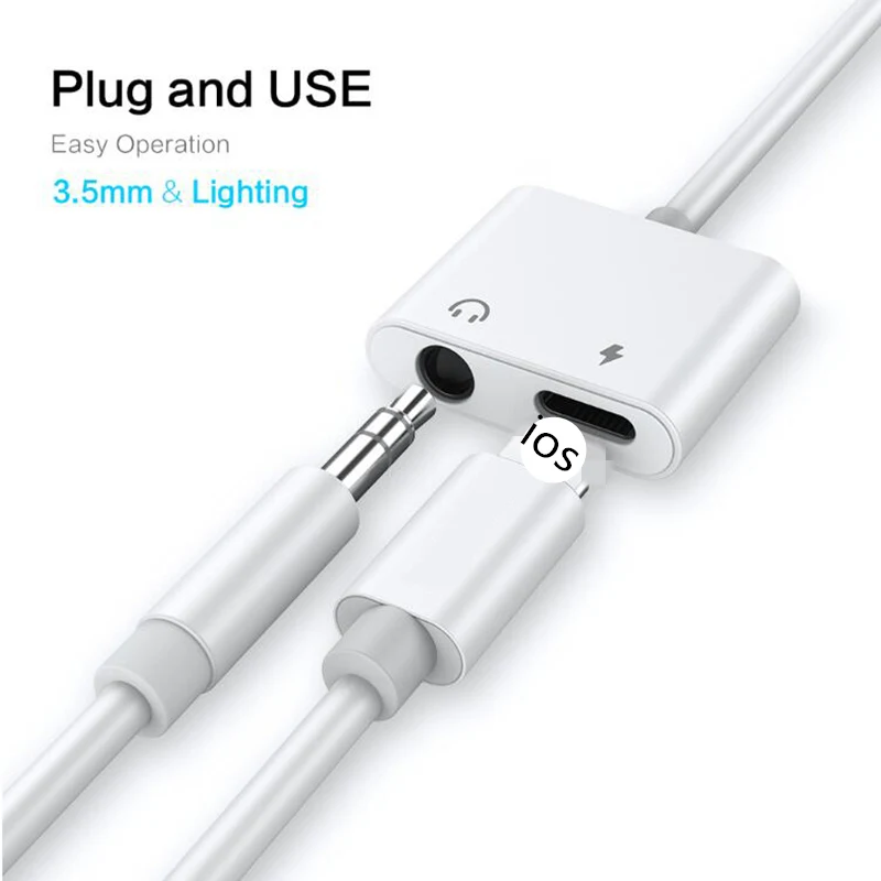 For iPhone 7 8 Plus X XS MAX Audio Adapter For Lighting to 3.5mm Jack AUX Headphone Adapter 2 in 1 Charge Splitter Converter For iPhone 7 8 Plus X XS MAX Audio Adapter For Lighting to 3.5mm Jack AUX Headphone Adapter 2 in 1 Charge Splitter Converter