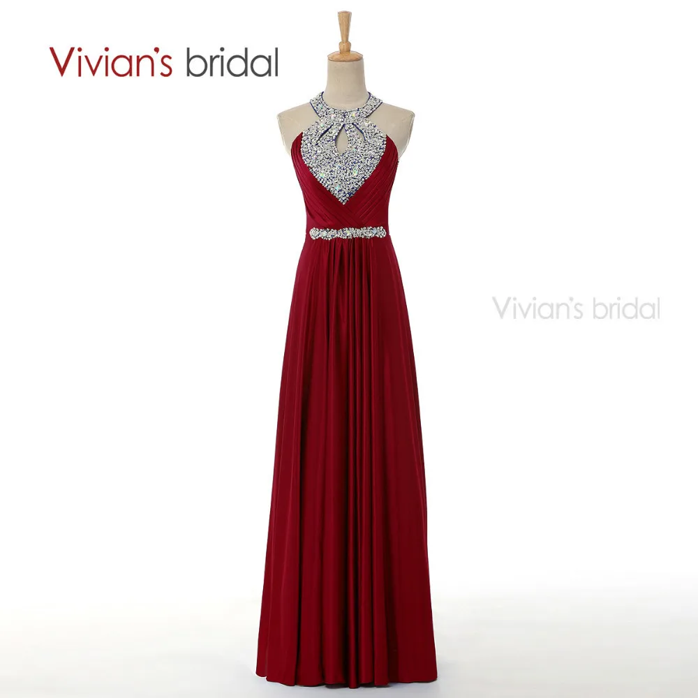 Vivian's Bridal A Line вечернее платье длинное Бисероплетение Кристалл Холтер атласное Формальное вечернее платье ED8010