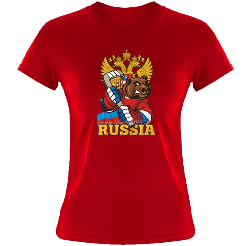 

Russian Hockeyer Bear T-shirt For Women Tops Girl Cotton Short Sleeve T-Shirt Hip Hop Tees Harajuku Streetwear