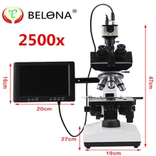 MUOU ультра-люкс класс, 2500X бинокулярный Биологический микроскоп с CCD Камера и гироборд с колесами 8 дюймов ЖК-дисплей экран Цифровые микроскопы