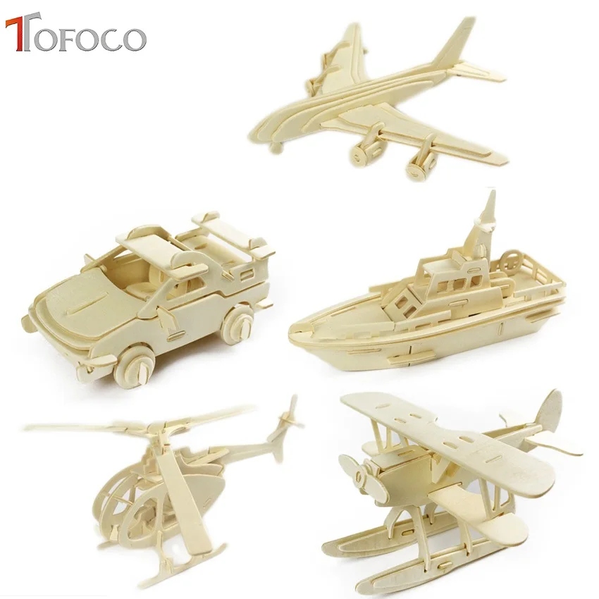 

TOFOCO DIY Kids 3D Wooden Puzzle Car Airplane Model Assembling Kits IQ Educational Toys for Children