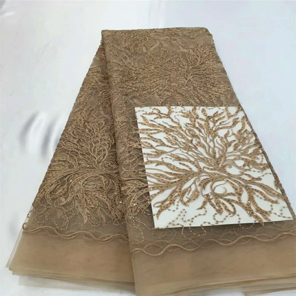 

Latest French Nigerian Laces Gold African Wedding Lace Embroidered Sequin Tulle Dress Fabric X617-01