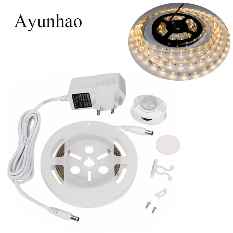 

EU US LED Cabinet Light Motion Activated Bed Light 12V LED Night Light IR Body Move Detection Ribbon Strip Lamp for corridor bed