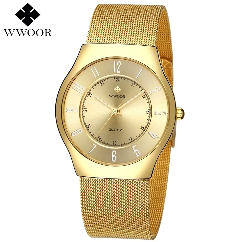 Мужские кварцевые нарядные часы WWOOR Топ бренд класса люкс ультра тонкие водонепроницаемые спортивные наручные часы мужские золотые часы мужские relogio masculino