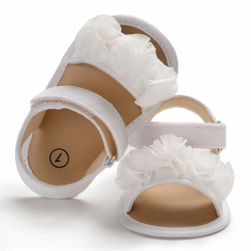 Новинка; детская обувь на мягкой подошве для маленьких девочек; нескользящие сандалии; обувь ярких цветов; обувь для малышей; хлопковая дизайнерская прогулочная обувь с цветочным узором - Цвет: Белый
