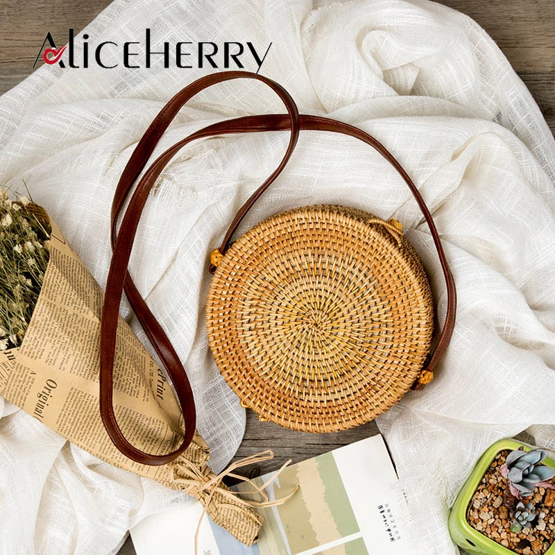 

Luxury Woman Bag Brand Round Straw Bags Women Summer Rattan Bag Handmade Woven Beach Cross Body Bag Circle Bohemia Handbag Bali
