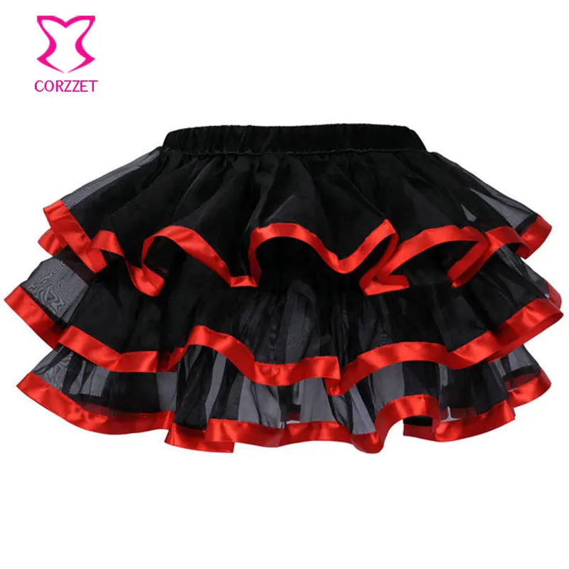 M XL XXL Plus Size Ruffles Layered Petticoat Skirts Adult Red Ribbon